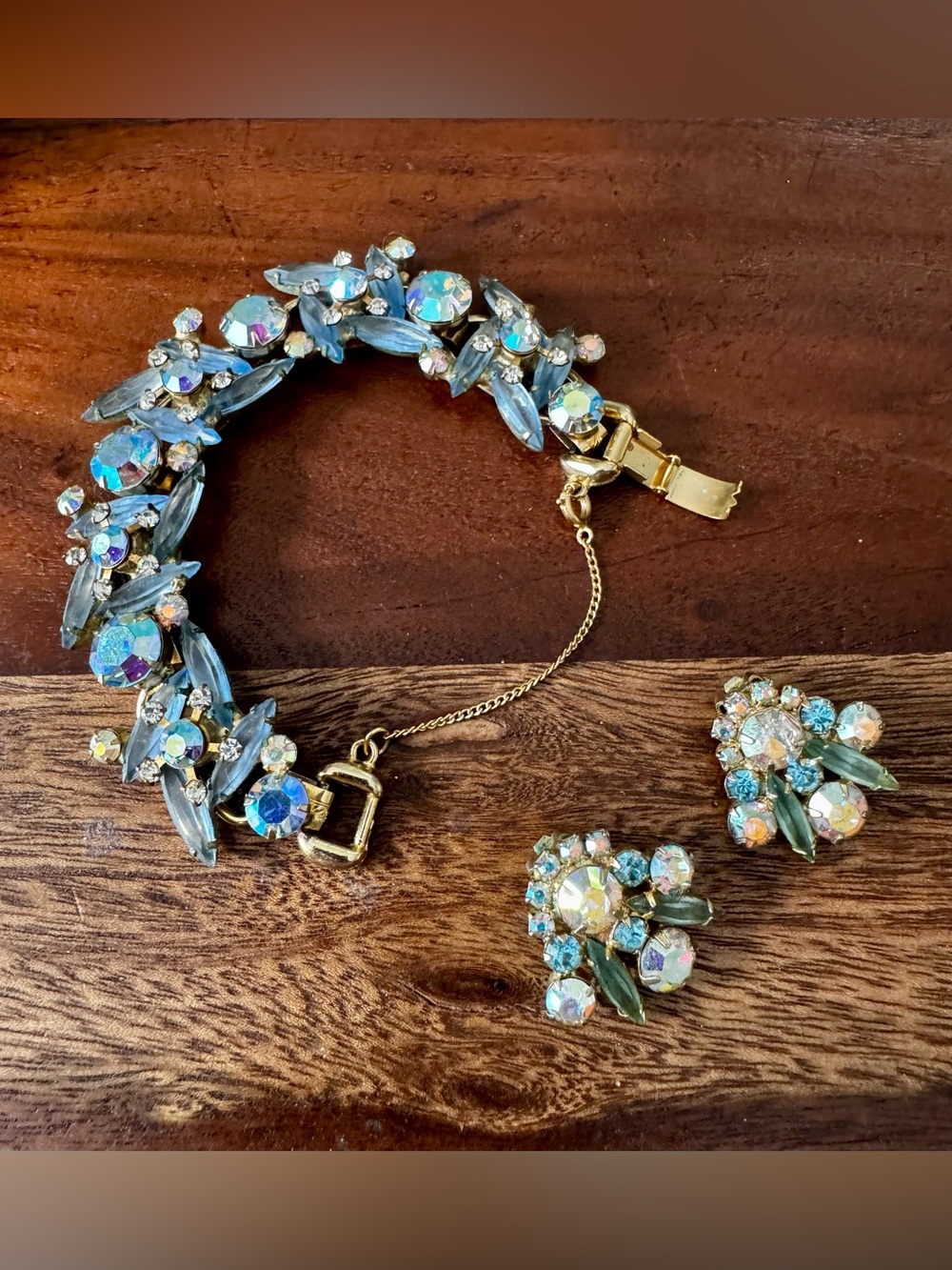 JULIANA Delizza & Elster 5 Link Rhinestone Bracelet & Clip On Earrings Gold AB